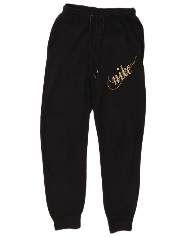 Nike Womens Graphic Tracksuit Calças Joggers UK 6 XS Algodão Preto