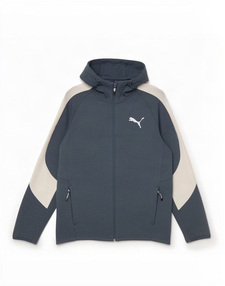 Suéter masculino Puma com capuz e zíper azul médio algodão colorblock