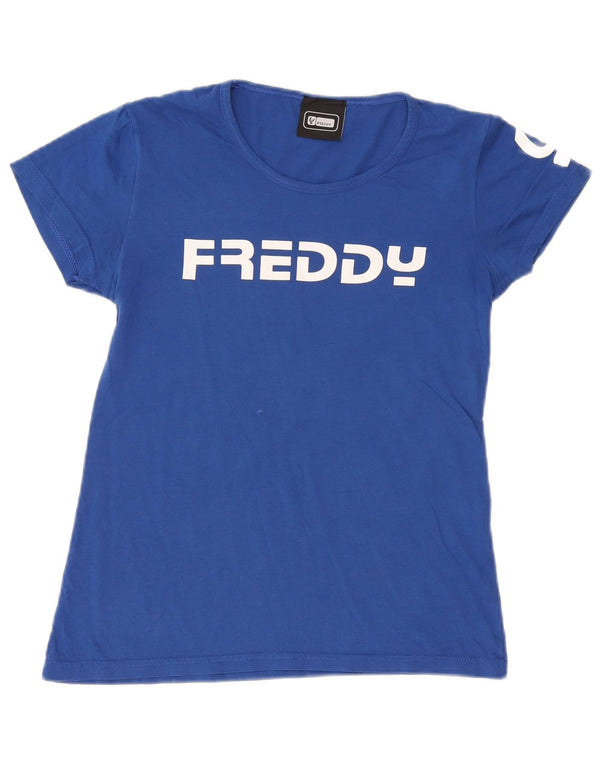 Camiseta feminina gráfica Freddy Top UK 12 algodão azul médio