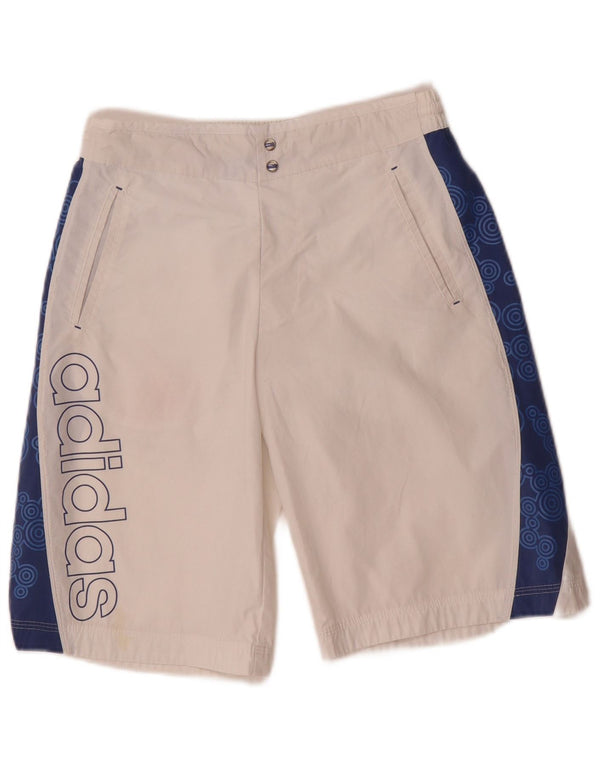 Shorts esportivos gráficos Adidas para meninos 11-12 anos branco colorblock poliéster