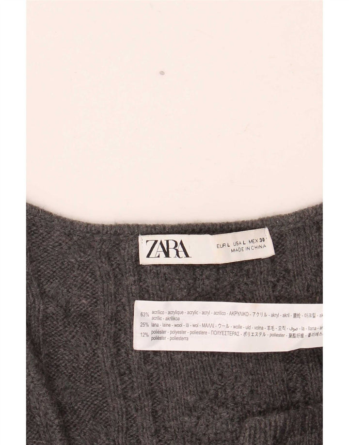 Suéter cardigã feminino Zara Reino Unido 14 grande cinza acrílico