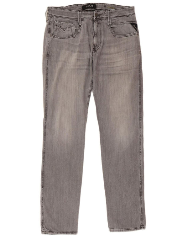 REPLAY Masculino Anbass Slim Jeans W34 L31 Cinza