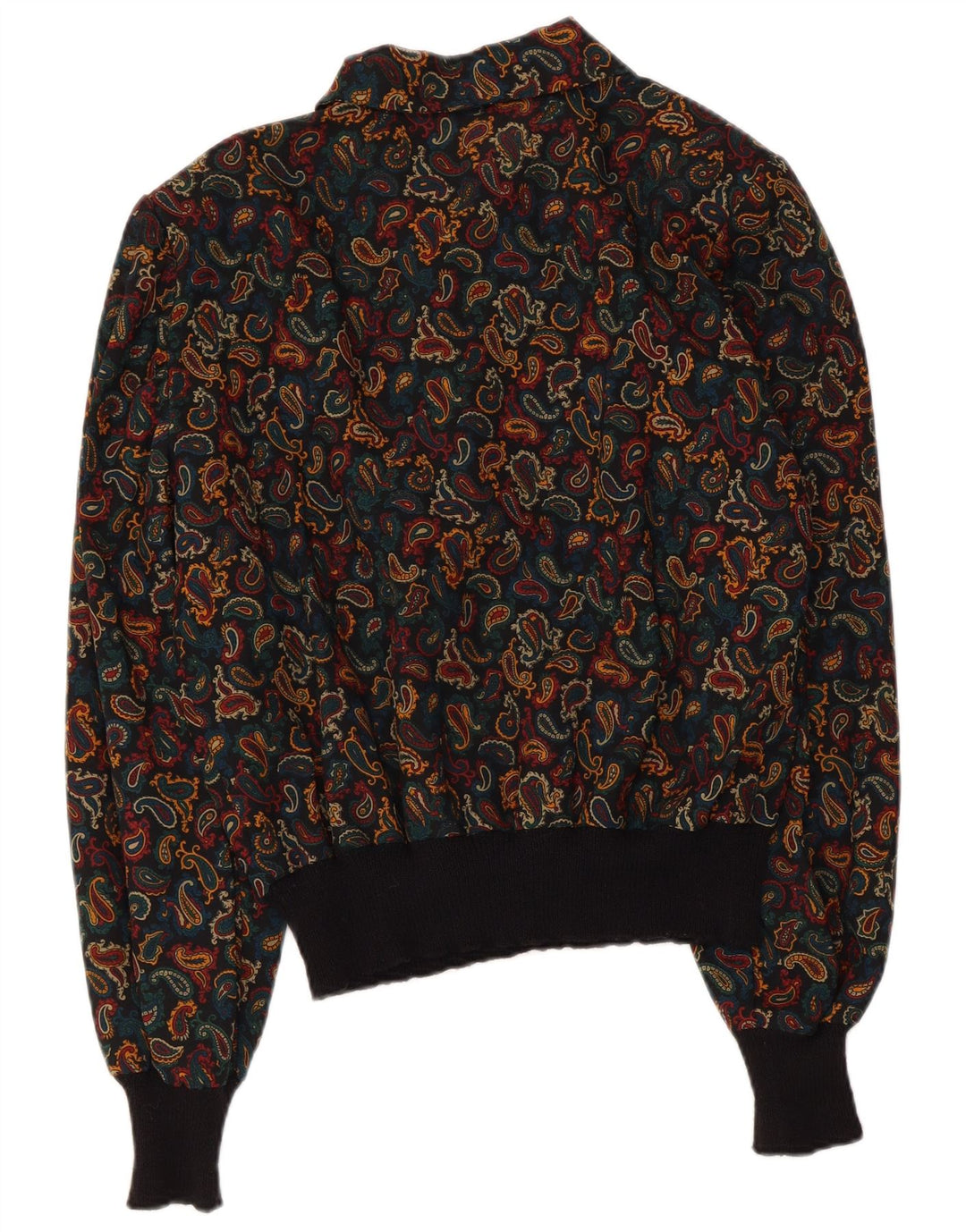 Blusa feminina vintage de manga comprida UK 14 grande paisley multicolorida