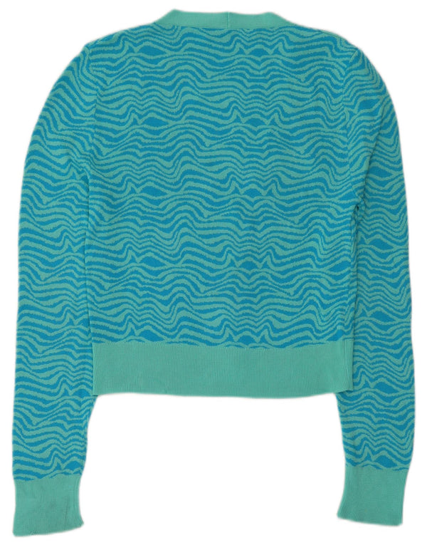Suéter cardigã feminino Zara Reino Unido 10 viscose geométrica azul pequena