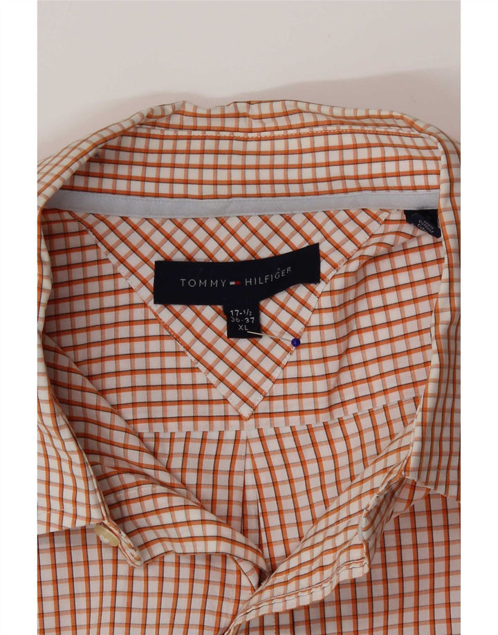 Camisa masculina Tommy Hilfiger tamanho 17 1/2 XL laranja xadrez