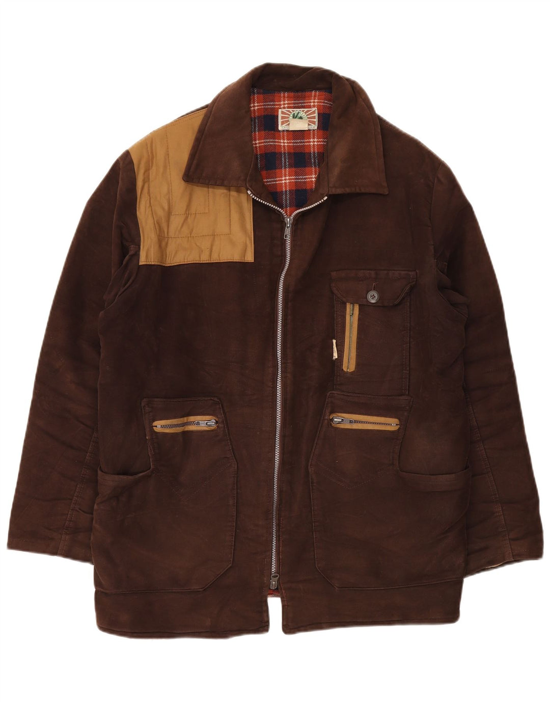 Jaqueta corta-vento masculina vintage IT 54 2XL marrom colorblock algodão