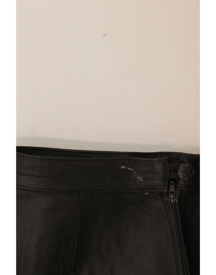 Saia de couro feminina vintage W28 média preta