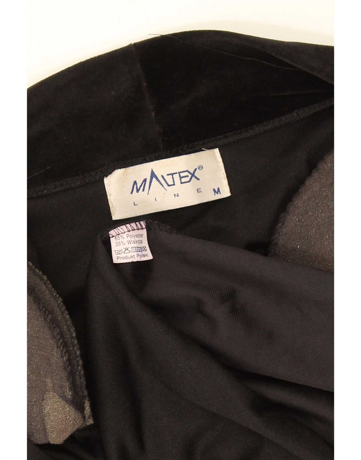 Jaqueta Blazer aberta feminina vintage Reino Unido 14 poliéster floral preto médio