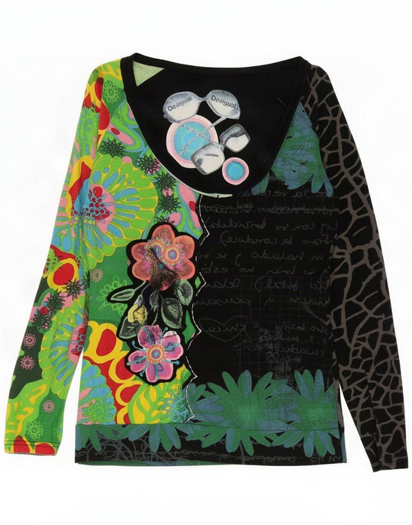 Top gráfico feminino Desigual manga comprida UK 12 médio floral multicolorido