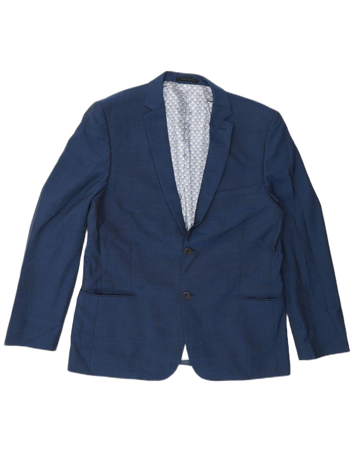 Jaqueta blazer masculina de 2 botões Ted Baker Reino Unido 42 XL lã azul