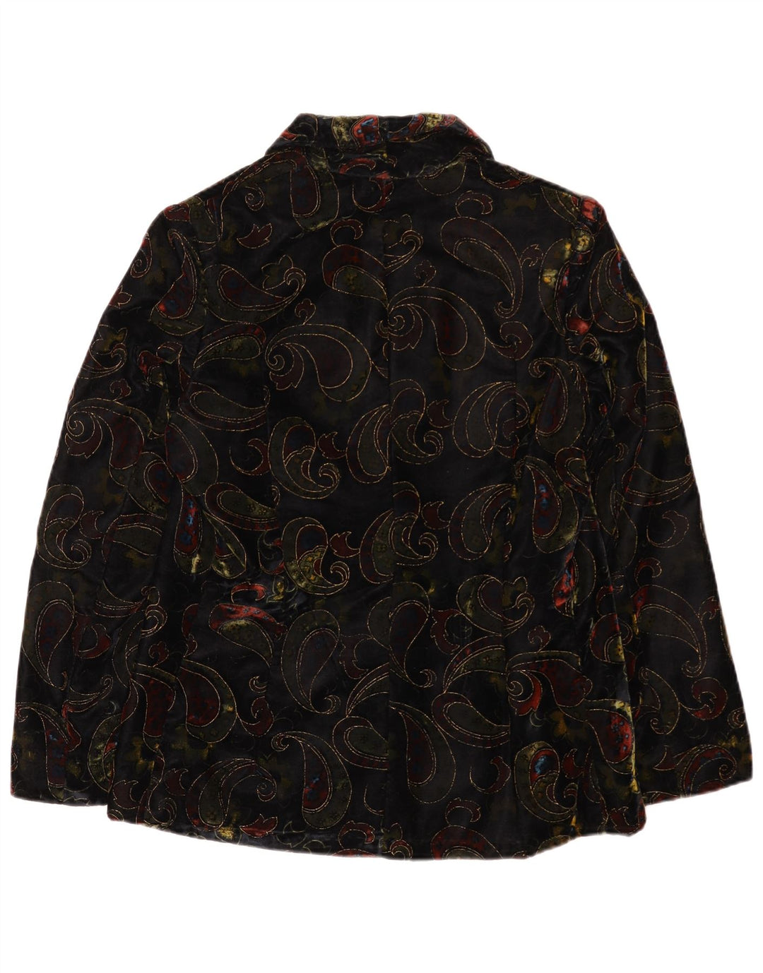Jaqueta blazer feminina vintage de veludo com 2 botões UK 12 Paisley preto médio