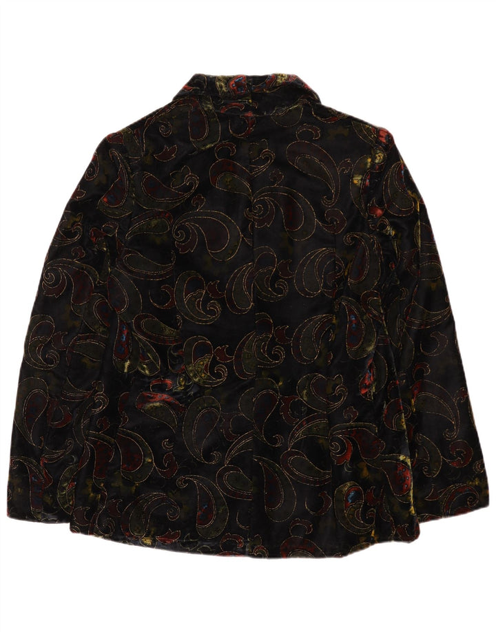 Jaqueta blazer feminina vintage de veludo com 2 botões UK 12 Paisley preto médio