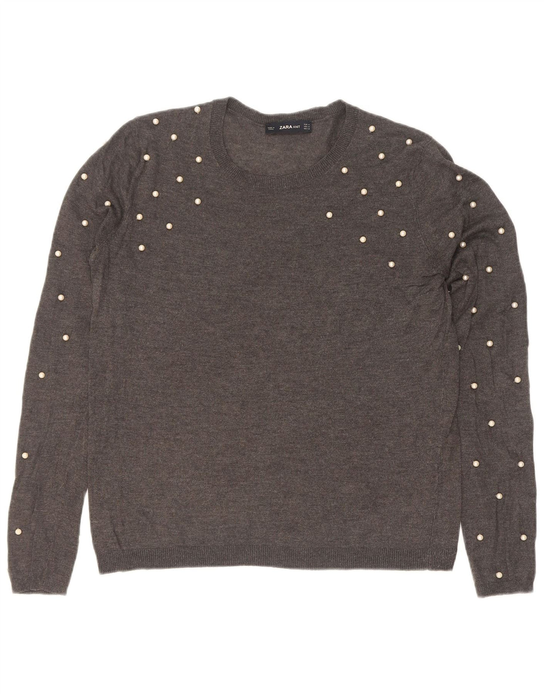 Suéter feminino Zara com gola canoa Reino Unido 14 cinza médio manchado