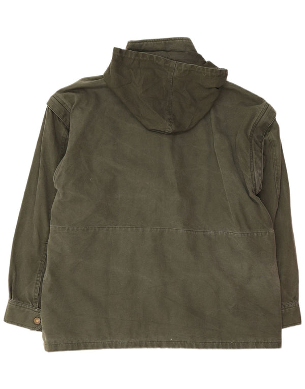 Jaqueta utilitária masculina vintage com capuz UE 50 algodão verde grande