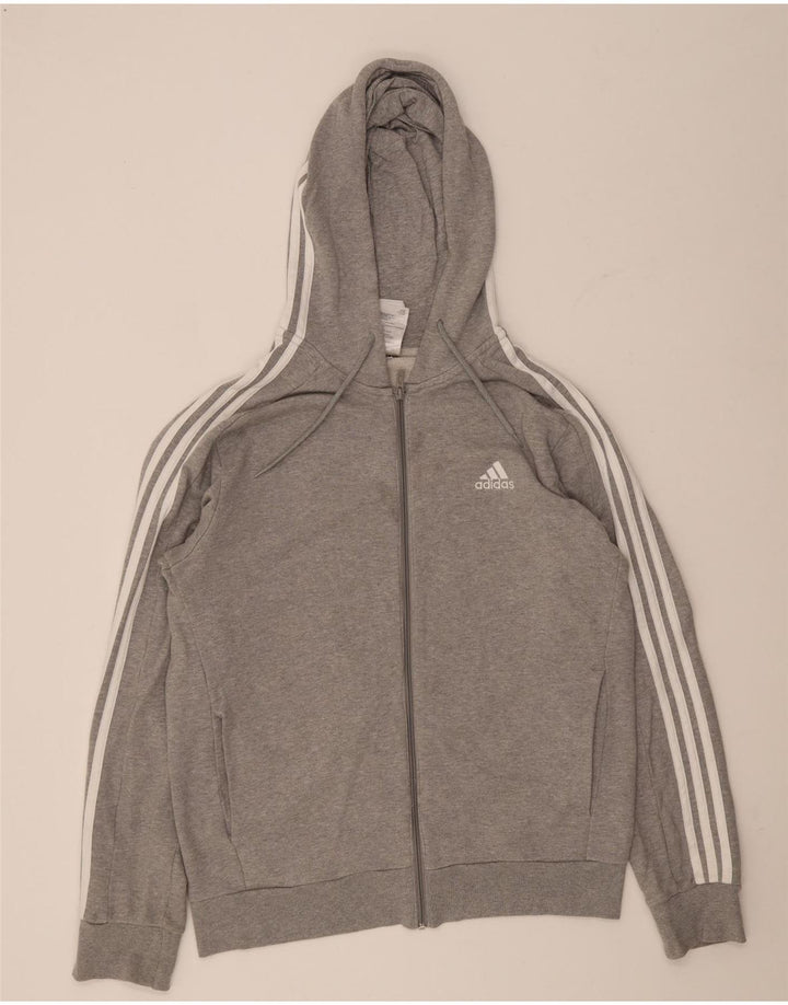 Adidas masculino regular fit zip moletom com capuz médio algodão cinza