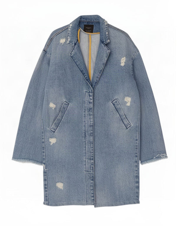 Casaco jeans feminino Trafaluc desgastado da Zara Reino Unido 14 azul médio