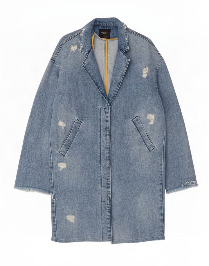 Casaco jeans feminino Trafaluc desgastado da Zara Reino Unido 14 azul médio