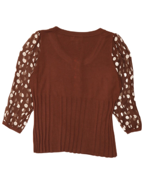 Cherie Blusa feminina manga 3/4 Top Reino Unido 18 XL marrom bolinhas viscose