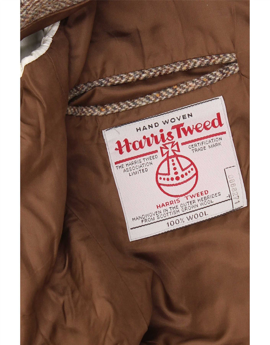 Jaqueta blazer masculina de 2 botões Harris Tweed UK 42 XL marrom espinha de peixe lã