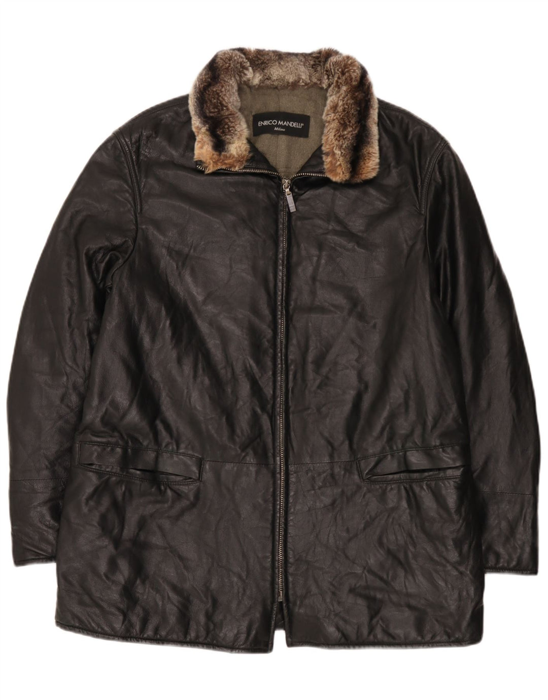 Jaqueta de couro masculina Enrico Mandelli UK 42 XL preta