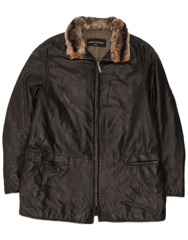 Jaqueta de couro masculina Enrico Mandelli UK 42 XL preta