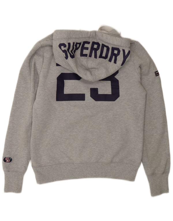 Superdry feminino gráfico moletom com capuz UK 16 grande algodão cinza
