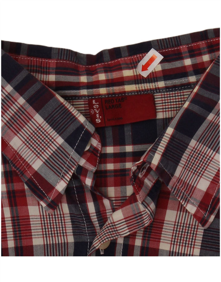 Camisa masculina LEVI'S grande xadrez vermelha de algodão