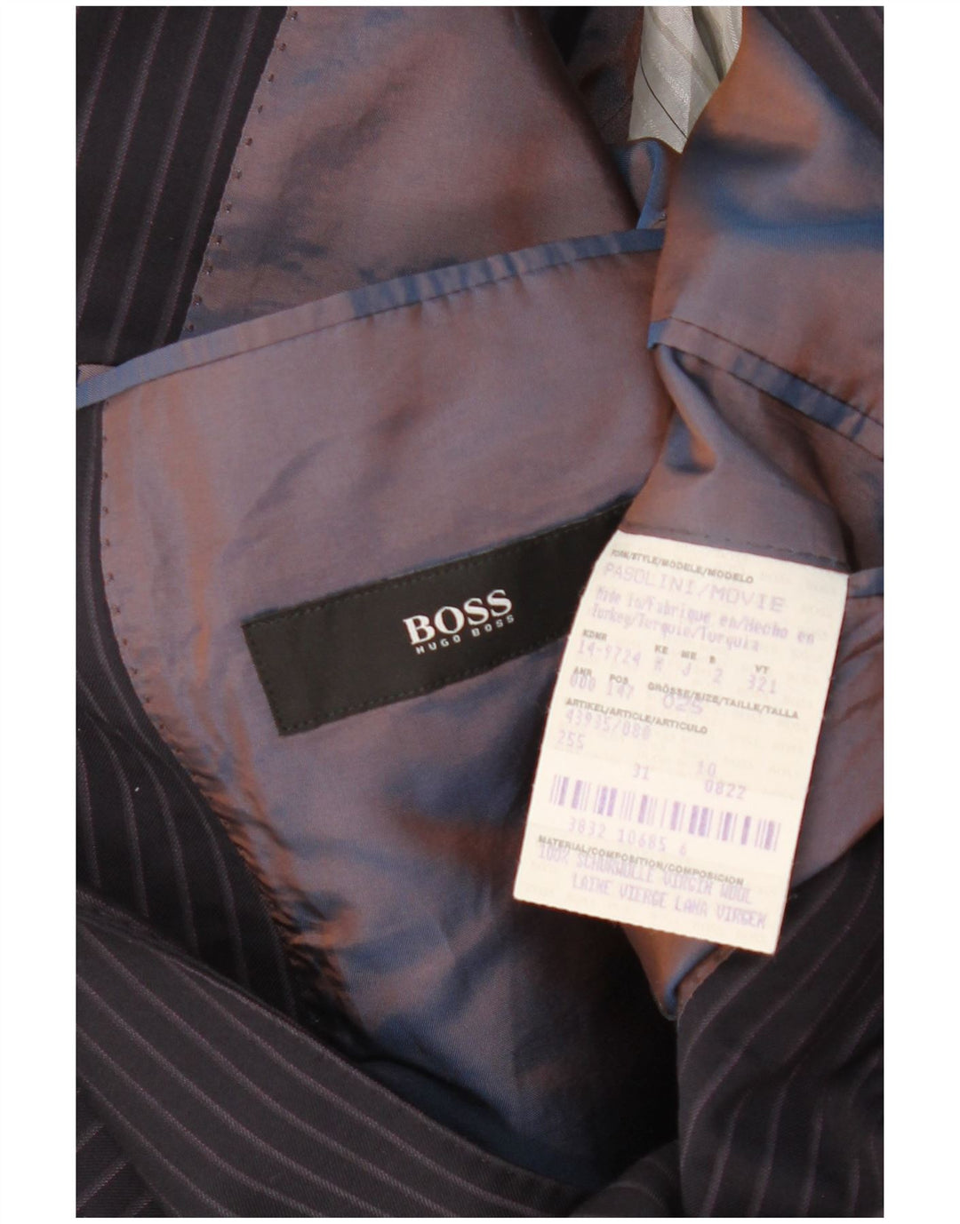 Jaqueta blazer masculina de 2 botões HUGO BOSS Reino Unido 42 XL risca de giz azul marinho