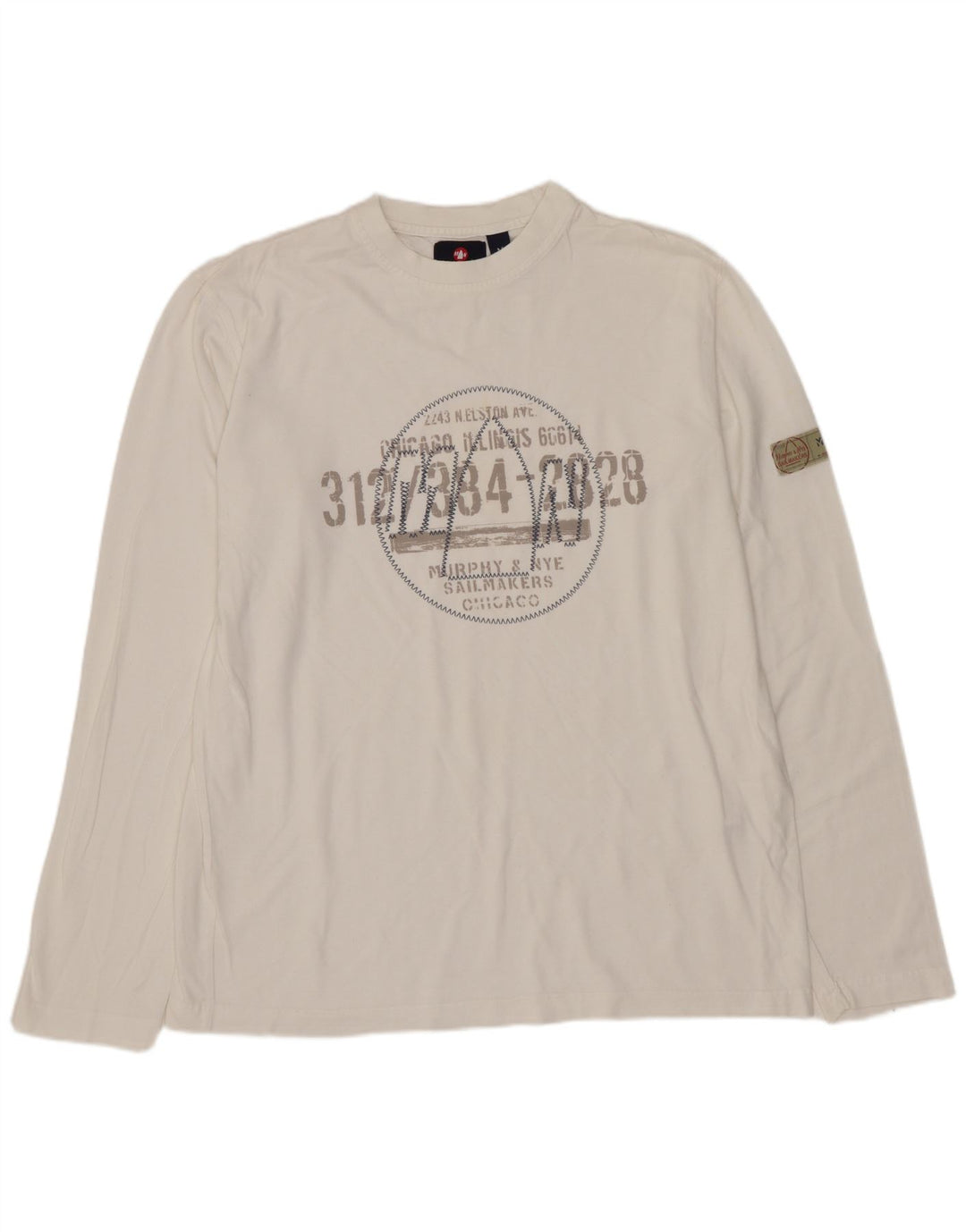 Top gráfico masculino MURPHY & NYE manga comprida médio branco