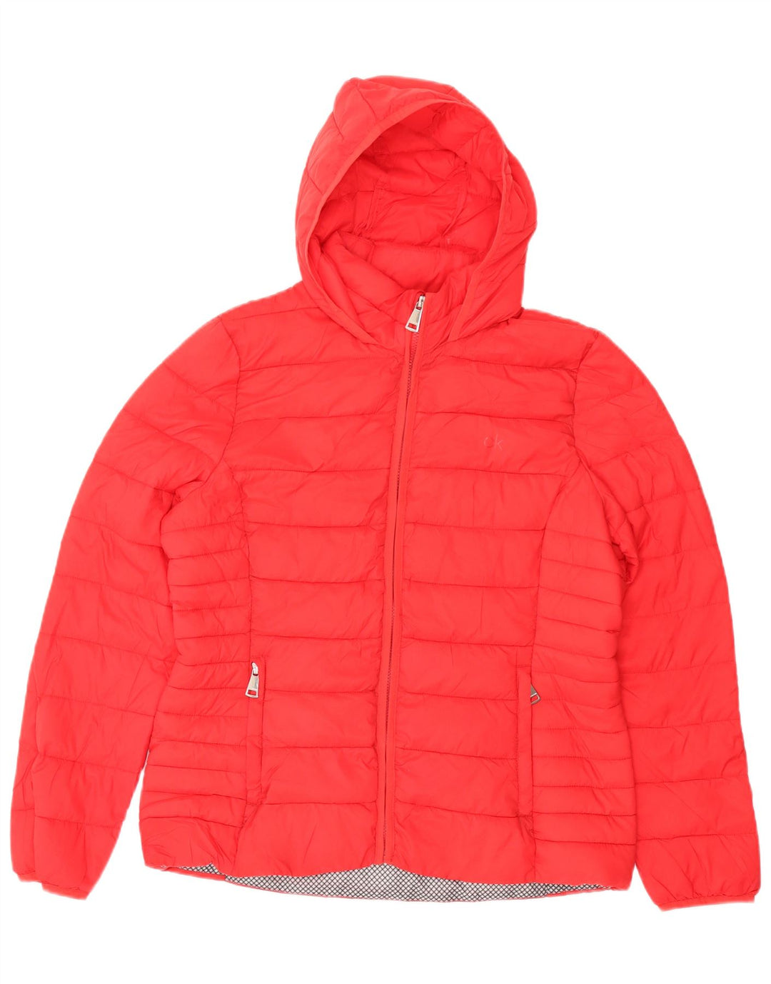 Jaqueta feminina acolchoada com capuz Calvin Klein Reino Unido 16 grande nylon vermelho