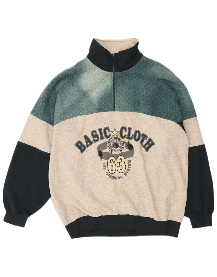 EXTE moletom masculino com zíper e gola alta, grande bloco colorido cinza