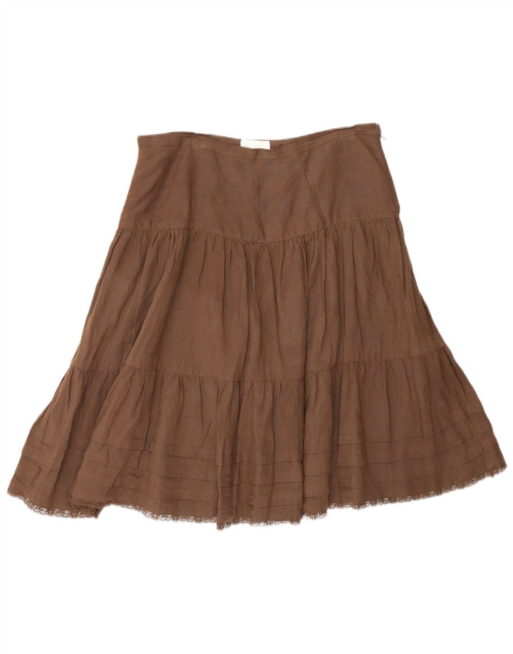 Saia feminina Massimo Dutti em camadas W30 linho marrom médio
