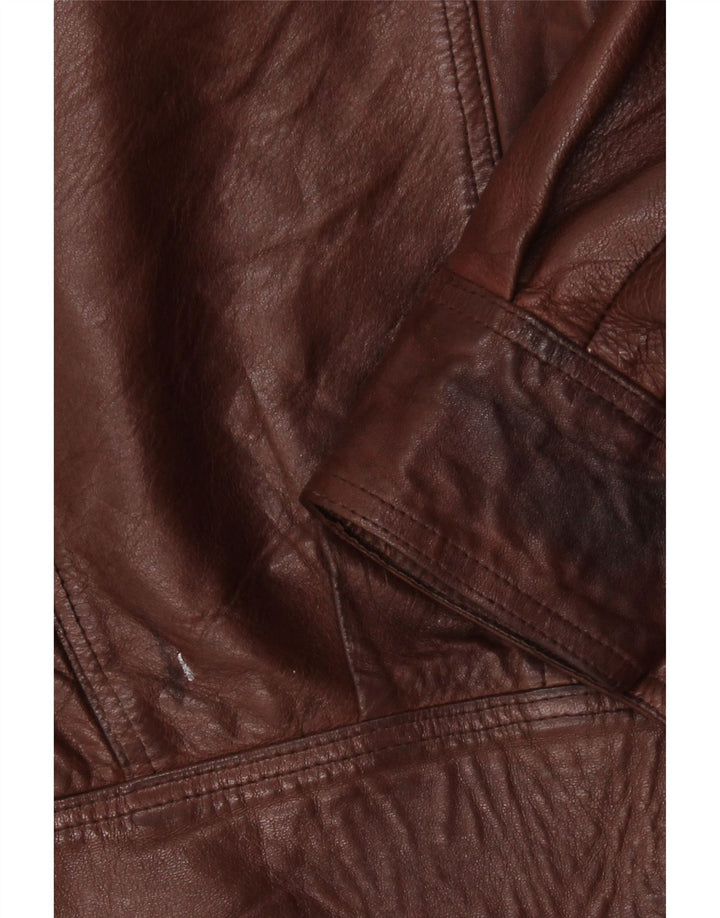 Jaqueta de couro militar vintage feminina UK 18 XL marrom