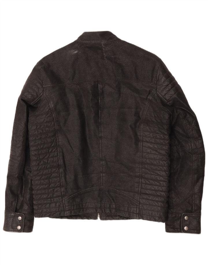 CLOCK HOUSE Jaqueta masculina de couro para motociclista Reino Unido 40 grande couro preto