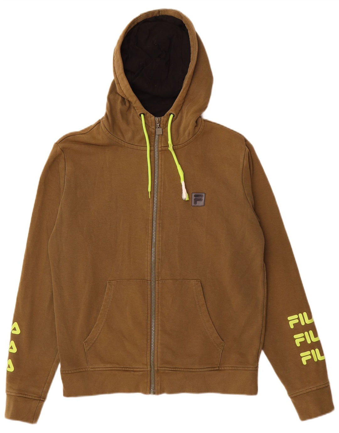 Suéter masculino FILA com capuz e zíper gráfico XS algodão cáqui