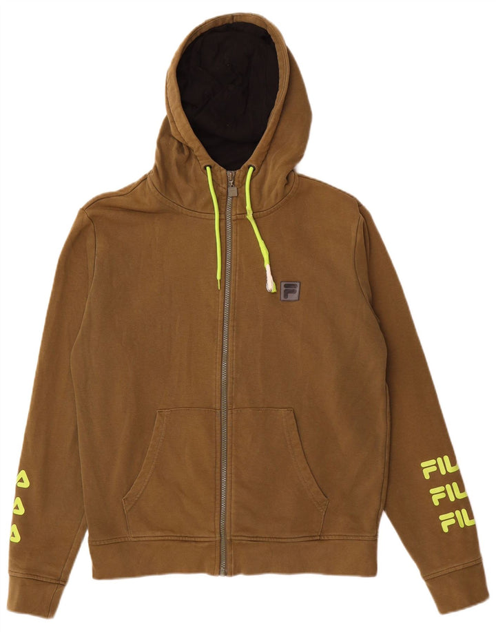 Suéter masculino FILA com capuz e zíper gráfico XS algodão cáqui