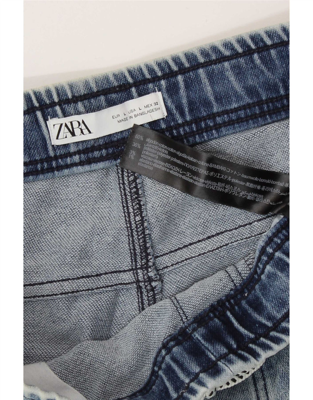 Zara Shorts jeans masculino grande W32 azul algodão