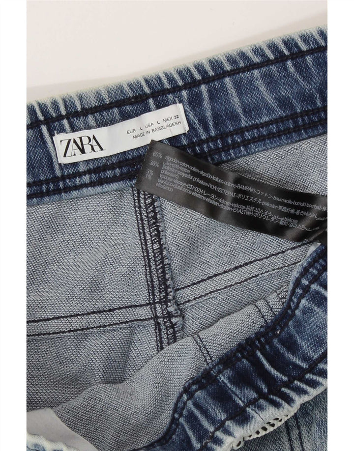 Zara Shorts jeans masculino grande W32 azul algodão