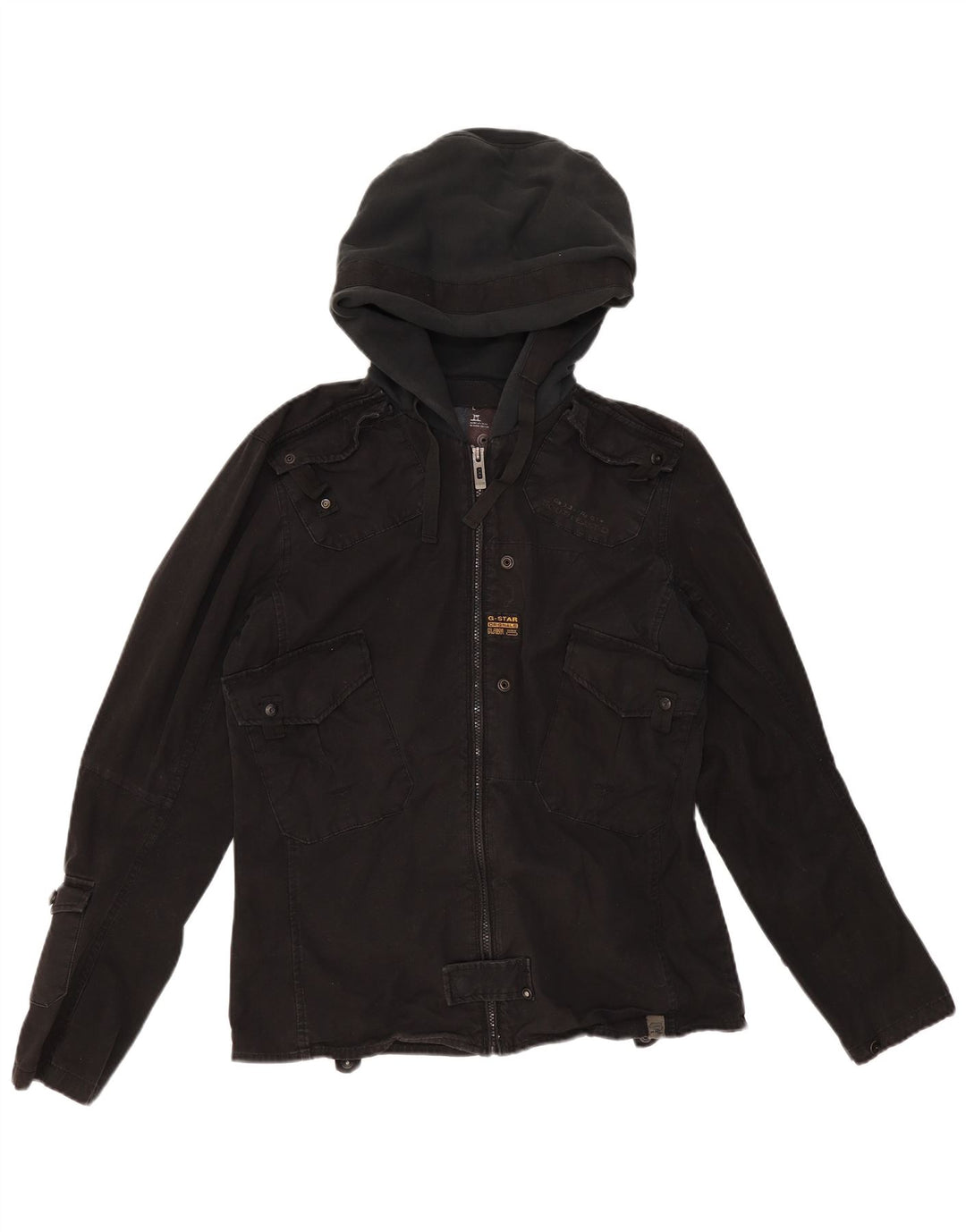 Jaqueta utilitária masculina com capuz G-STAR Reino Unido 40 grande algodão preto