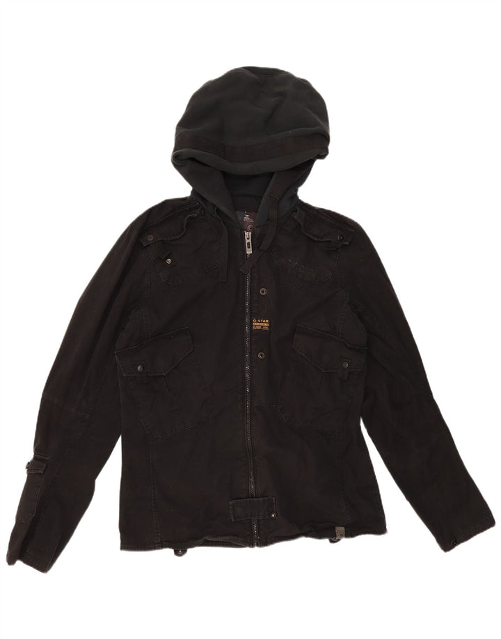 Jaqueta utilitária masculina com capuz G-STAR Reino Unido 40 grande algodão preto