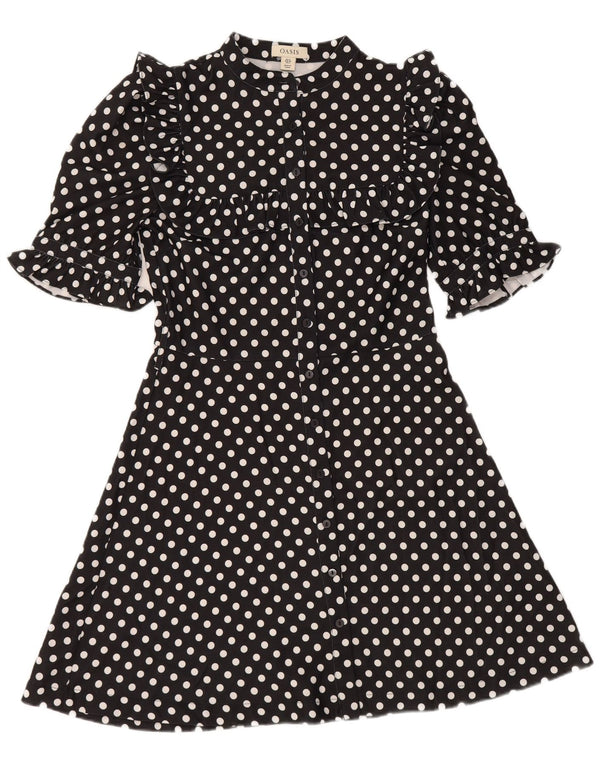 Vestido camisa feminino de manga curta Oasis Reino Unido 10 bolinhas pretas pequenas