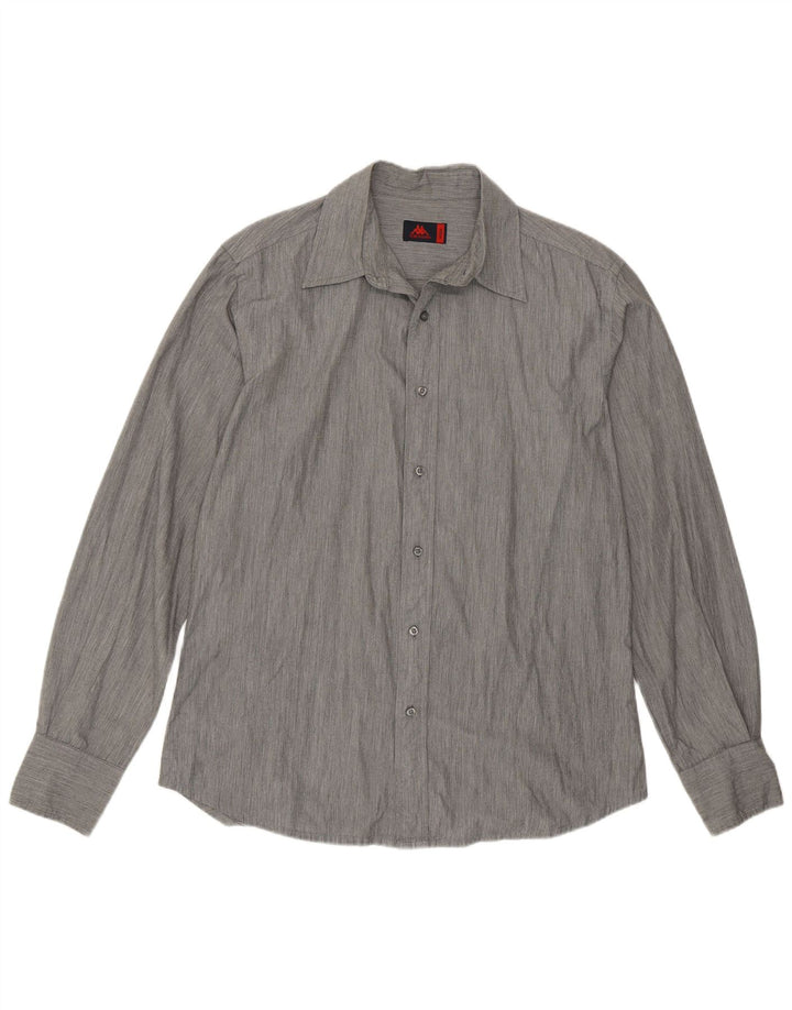 Camisa masculina Kappa algodão listrado cinza médio