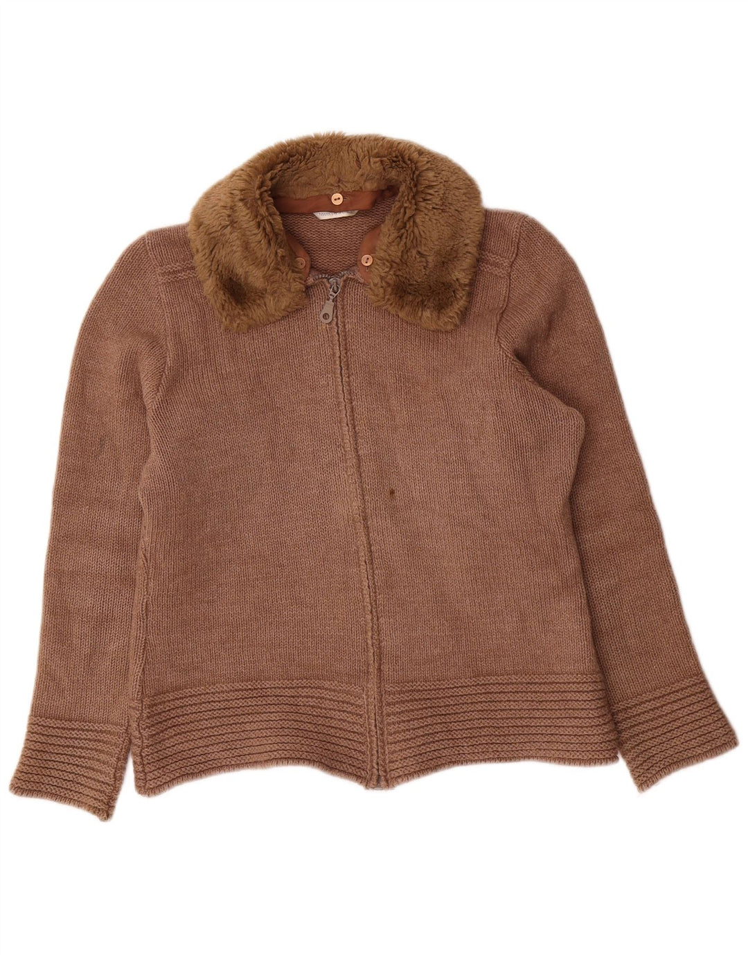 Suéter cardigã feminino Marks & Spencer SUK 14 lã marrom médio