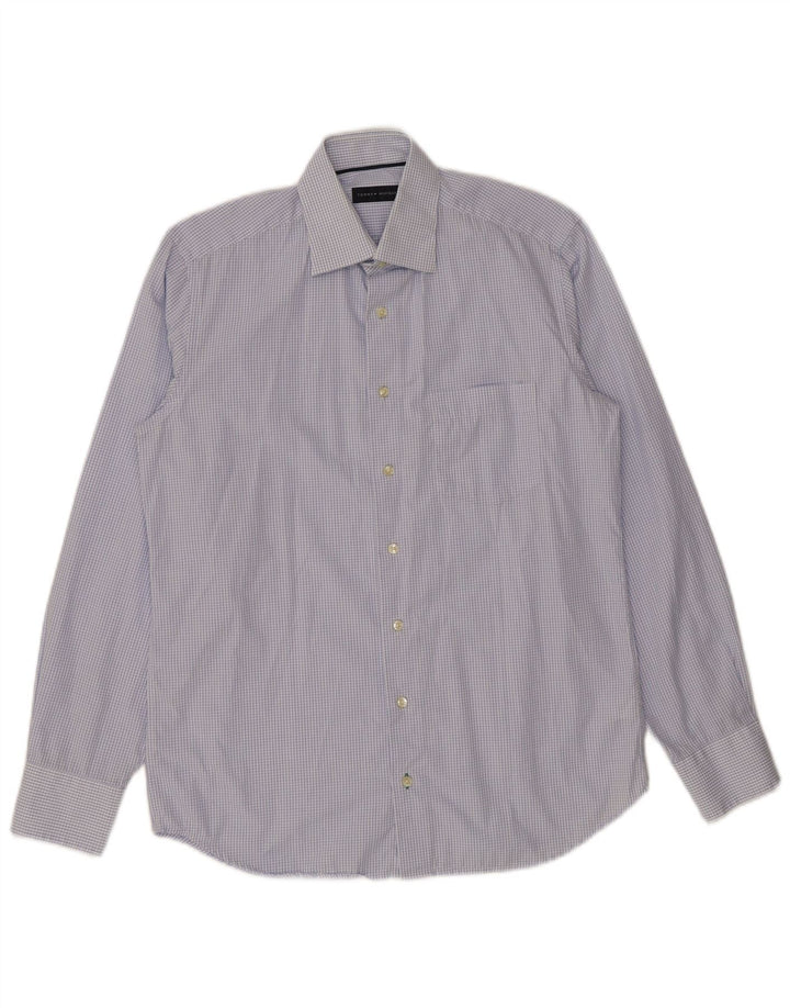 Camisa masculina Tommy Hilfiger tamanho 38 15 algodão xadrez azul médio