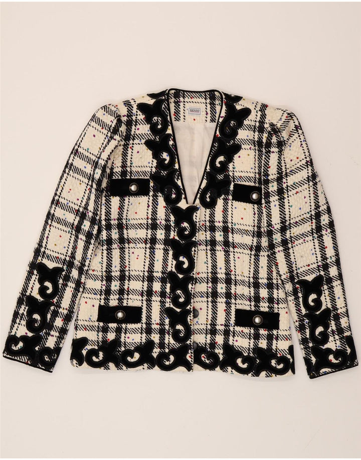 RENZO Jaqueta blazer feminina superdimensionada IT 40 pequena xadrez branca