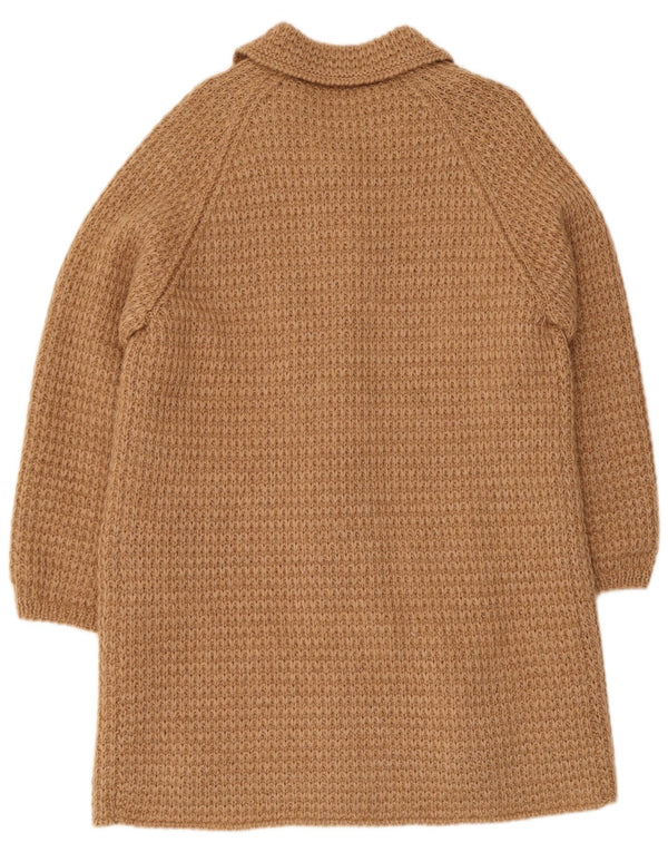 Suéter cardigã feminino vintage longline Reino Unido 16 grande bege