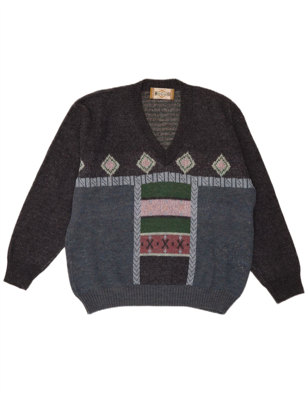 Suéter masculino South Coast com decote em V grande geométrico multicolorido