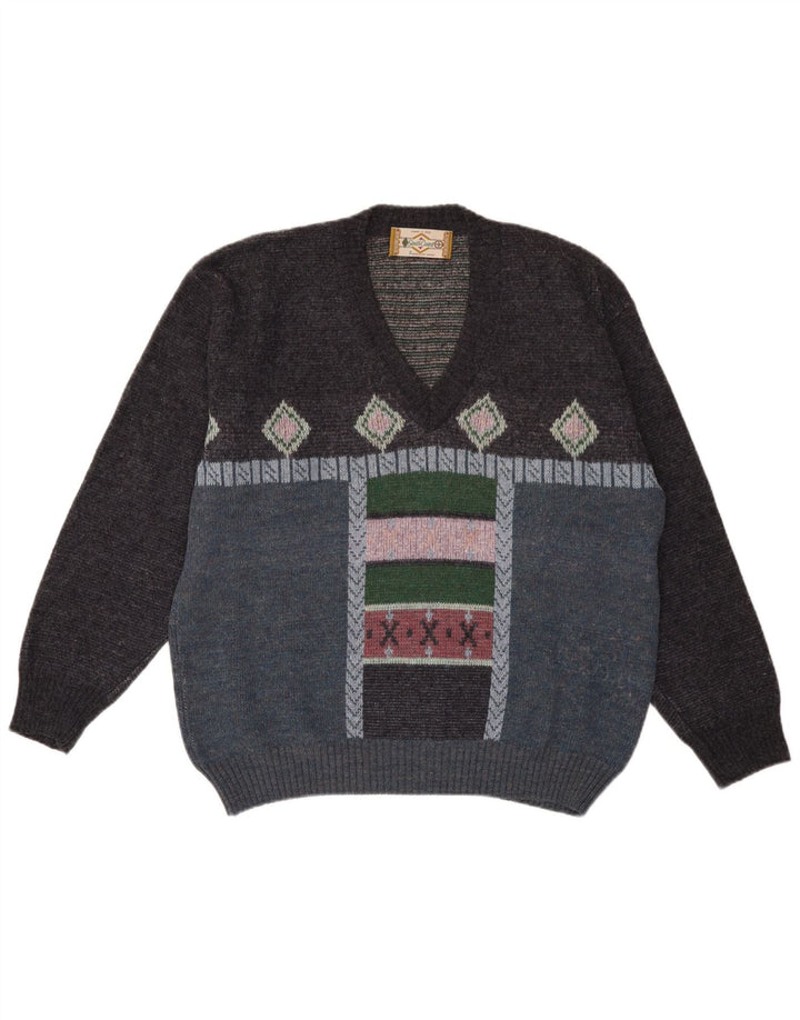 Suéter masculino South Coast com decote em V grande geométrico multicolorido