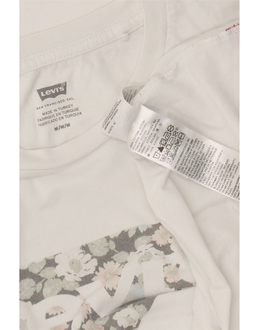 Camiseta feminina gráfica Levi's Top UK 12 algodão branco médio
