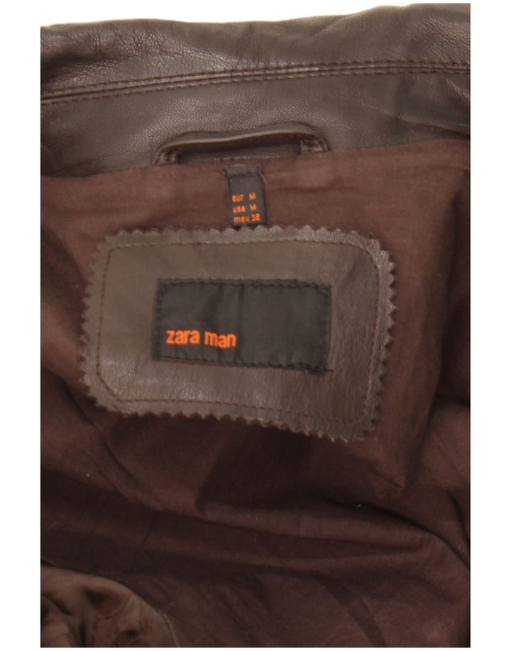 Jaqueta de couro masculina Zara UK 38 couro marrom médio